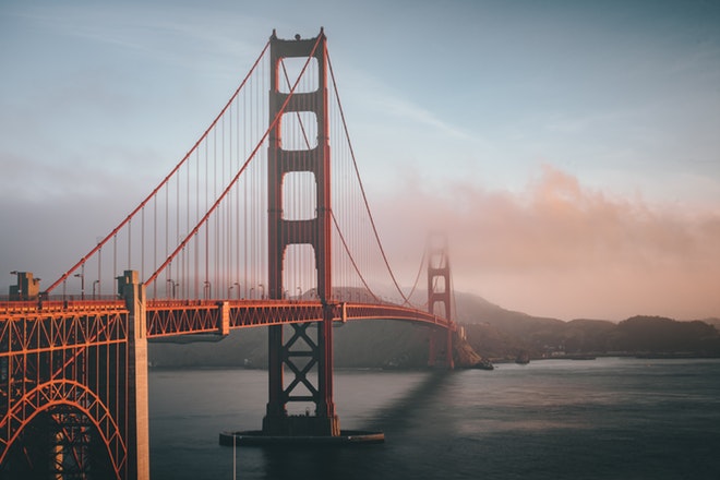 san francisco architecture bridge fog