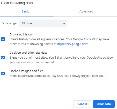 clear browsing data