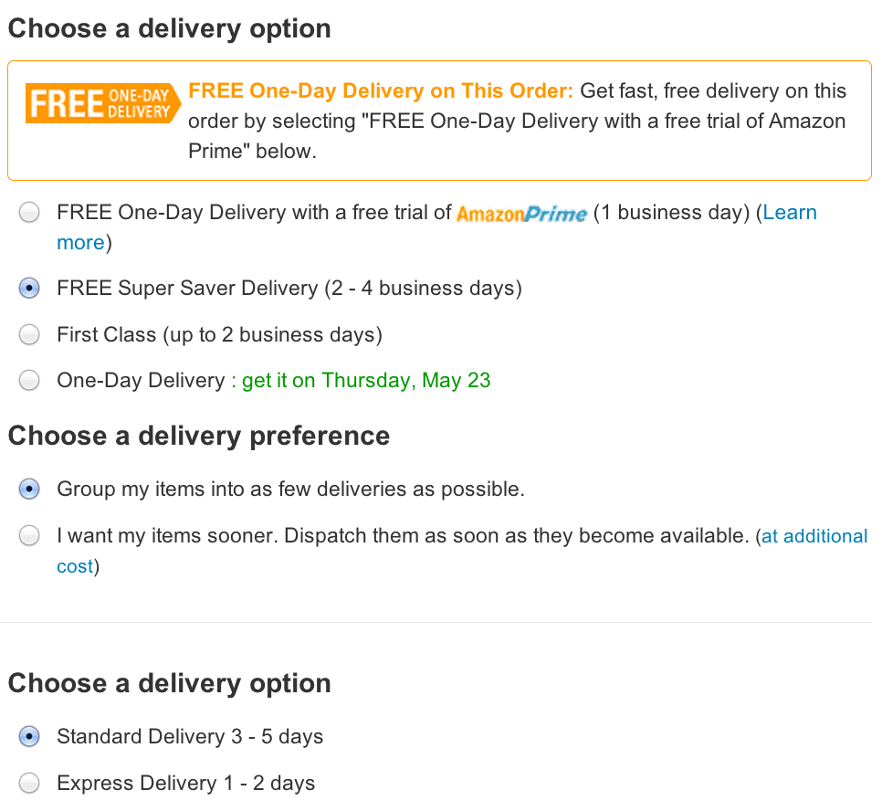 delivery options