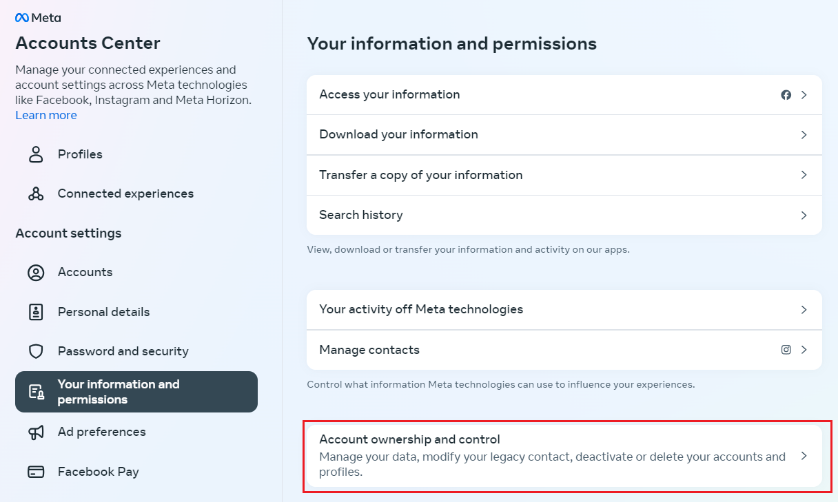 account ownership and control